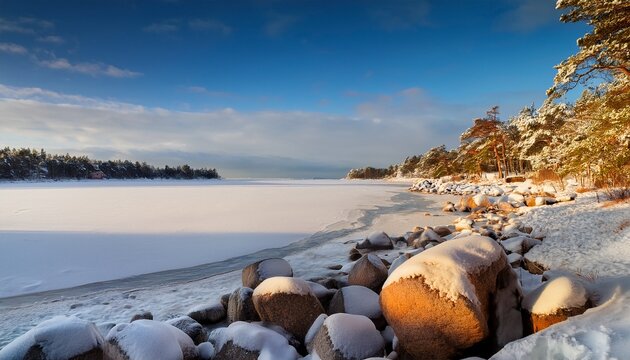 Rocky Beach In Winter Porkenas Jakobstad Pietarsaari Finland