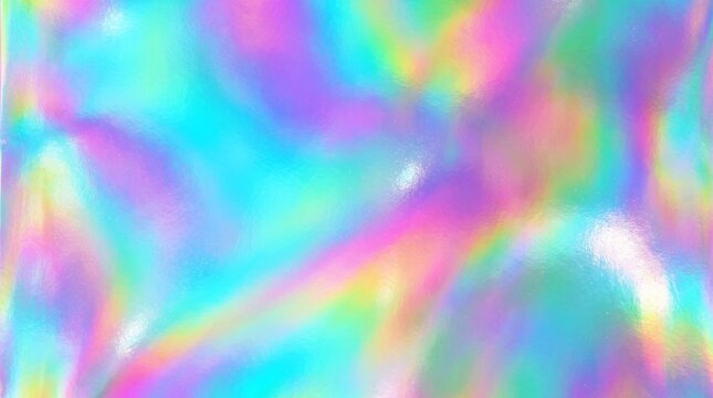 Holographic foil background, iridescent rainbow colors, shiny metallic texture, abstract gradient