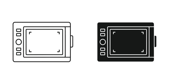Digital drawing tablet with stylus and buttons in flat design on white background for graphic design