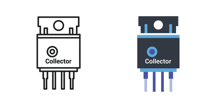 Semiconductor transistor component with collector label in clean isolated graphic style