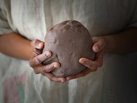 Potter holding clay 
