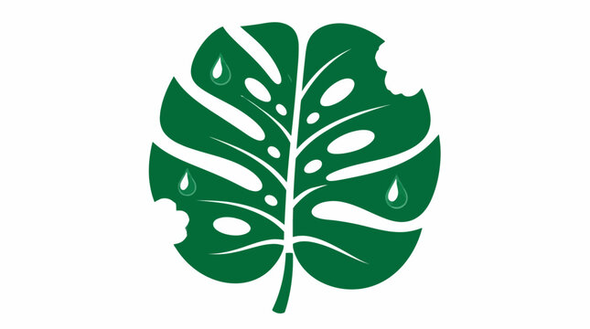Green monstera leaf with bite marks vector graphic.