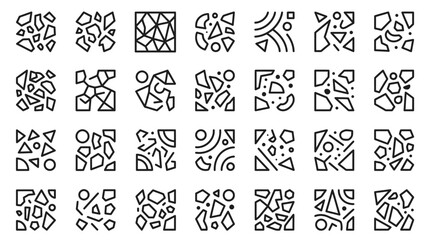 Fototapeta premium Square mosaic tile patterns with fragmented geometric elements in black outline design sets.