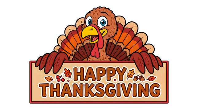 Happy thanksgiving cartoon turkey illustration festive fall holiday greeting for cards and decorations
