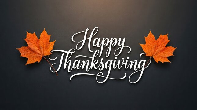 Festive happy thanksgiving greeting with autumn leaves perfect for cards and social media posts