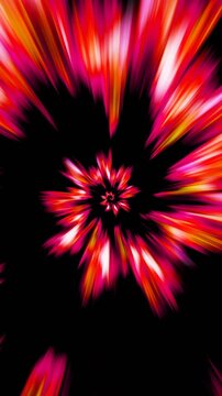 Seamless vertical video of a red glow flare light pattern swirl. Geometric colorful graphic spiral with a psychedelic look . Space ship time warp sci-fi backdrop.