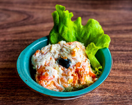 Soviet Mimosa Salad With Grated Cheese And Olive