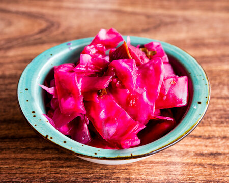 Turkish Pickled Red Cabbage In Ceramic Bowl