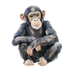 Naklejka premium Chimpanzee Soft And Charming, colorful watercolor painting with bold outlines, isolated on a white background.