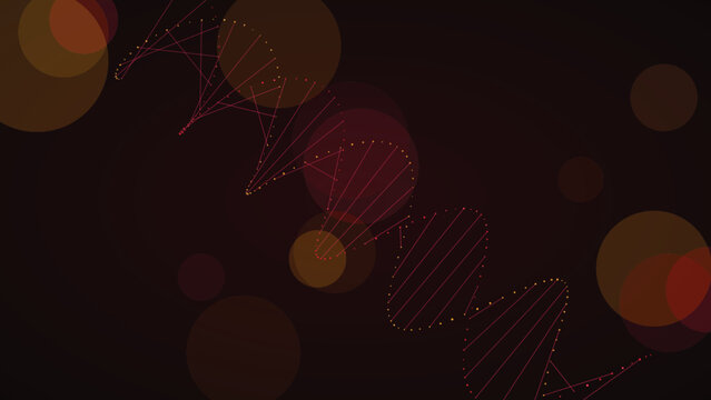 Abstract red dna strand structure floating in space with glowing circular bokeh light effects design