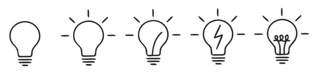 Light bulb icons progressing from unlit to idea generation with a lightning bolt symbol © Lamisa