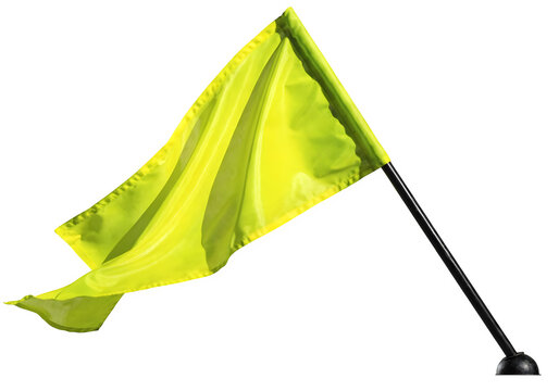 Bright yellow flag on a black pole isolated on transparent background