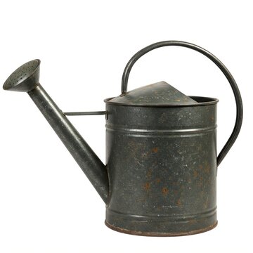 Old Metal Watering Can Isolated on White Background &ndash; Vintage Garden Tool