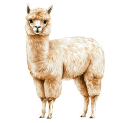 Alpaca Soft And Charming, playful watercolor vector depicting lively antics and expressive gestures, isolated on a white background. © zenvor