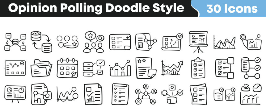 Set of hand drawn doodle icons for opinion polling analysis