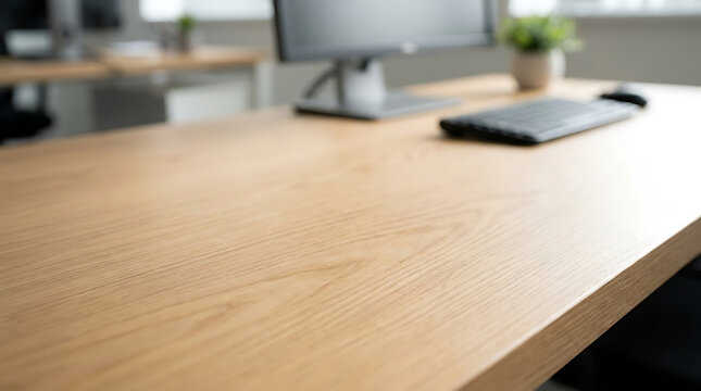 Modern Office Desk with Computer and Keyboard in Soft Natural Light