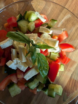 Fresh Greek Salad with Feta and Basil