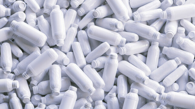 White Extrusion Blow Molded Plastic Bottles as Industrial Background Texture for Web Banner