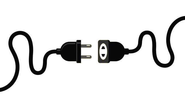 A black electrical plug and socket are positioned facing each other against a bright yellow background