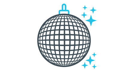 Obraz premium Minimalist disco ball illustration featuring bright cyan sparkles on a clean and simple white background