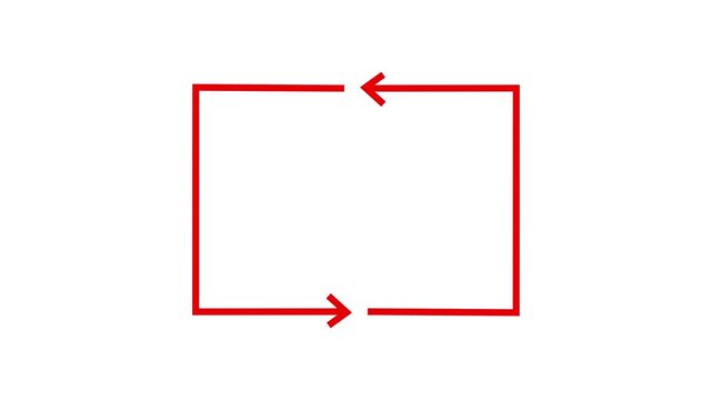 Animated red rectangle with arrow path loop. Dotted Rectangle arrow symbol sign isolated on white background.