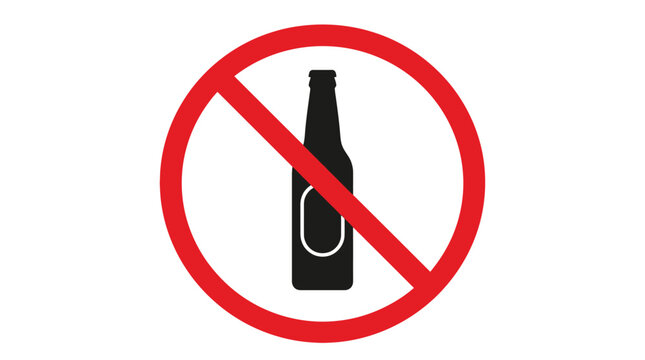A red circular prohibition sign featuring a black beer bottle icon on a white background