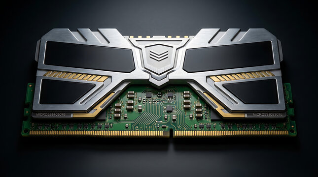 Modern High Performance Computer RAM Memory Module With Industrial Silver Heat Spreader for Gaming Hardware Upgrade
