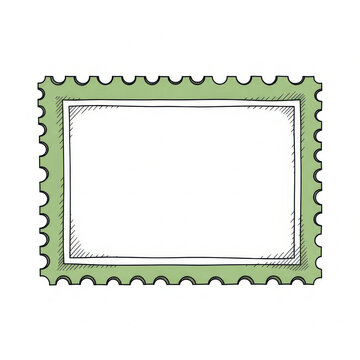 Hand drawn green postage stamp with empty center for your custom design