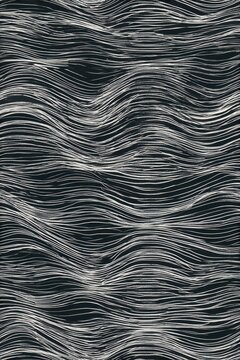 Hand-drawn horizontal waves, dense pencil hatching texture, minimalist abstract monochrome background