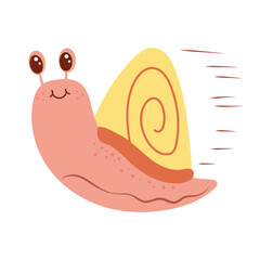 Running Snail with Yellow Shell and Motion Lines, Flat Style Character Clipart