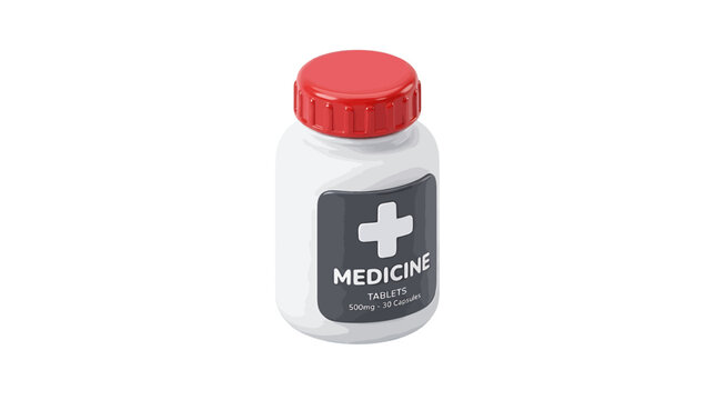 Vector illustration of 3d illustration of a white medicine bottle with a red cap on a transparent background