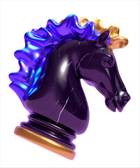 Glossy purple knight chess piece with iridescent blue and gold mane 3d style vector illustration © Александр Марченко