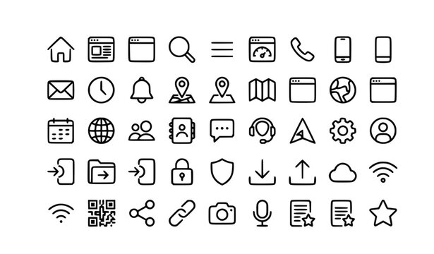Minimal Web Contact and Navigation Outline Icon Set for Computer and Mobile Vector Collection