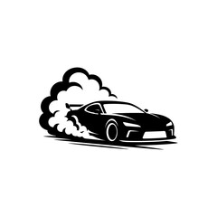 Obraz premium Black silhouette of race car on white background racing car