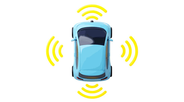 Vector illustration of self driving car with radar sensors on a transparent background