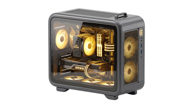 Vector illustration of modern gaming pc desktop computer with rgb lighting on a transparent background