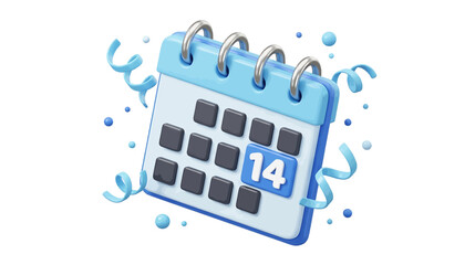 Obraz premium Vector illustration of 3d calendar icon with the number 14 highlighted on a transparent background