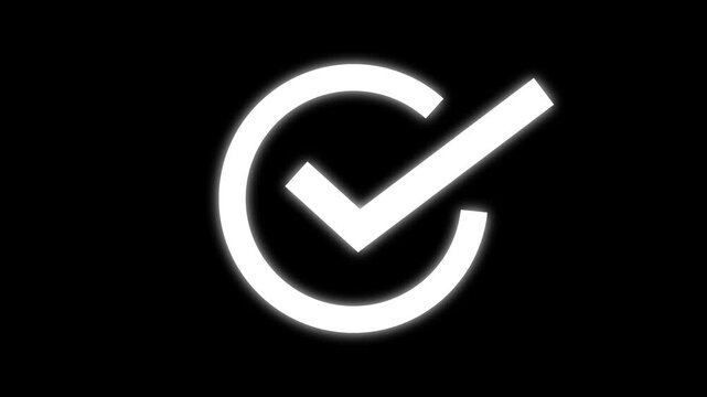 Check mark icon animation. tick confirm correct accept select checkbox circle sign symbol on black background. Animated white check mark icon in green circle. Isolated on a white background.