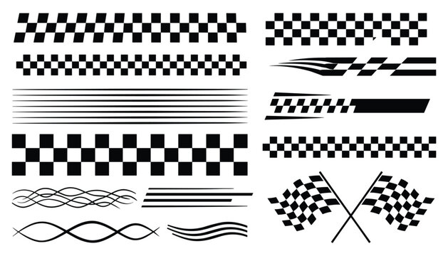 Racing flag pattern checkered borders and speed line graphics with checkered motorsport graphics competition movement background illustration