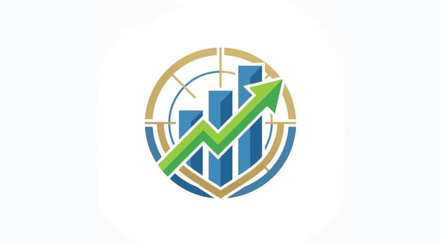 Financial growth logo with globe and rising green arrow.