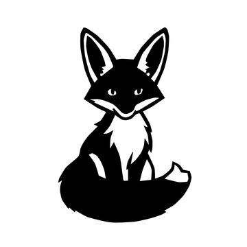 A small fennec fox sitting with its oversized, triangular ears standing straight up and a bushy tail wrapped around its feet.