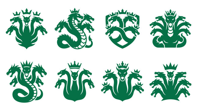 Green multi headed hydra and dragon monster icons.