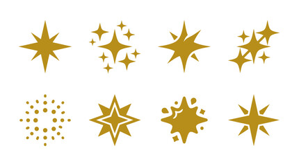 Gold sparkling star and magic twinkle vector icons. © Indianastudio