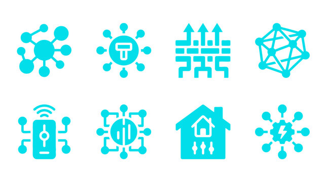 Teal internet of things and smart home connectivity icons