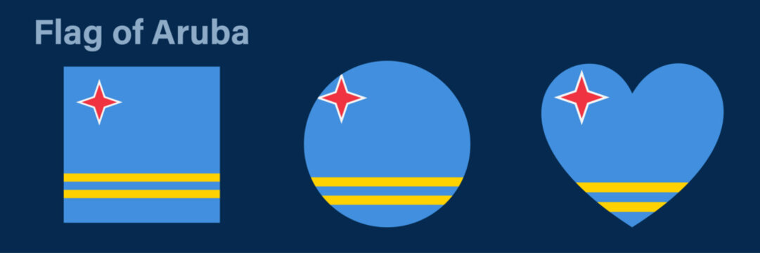 Aruba Flag Heart Circle Square Icons Set