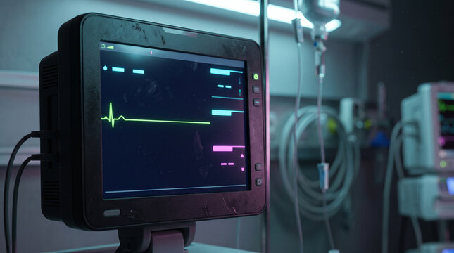 Hospital Patient Monitoring Screen With Medical Device Interface