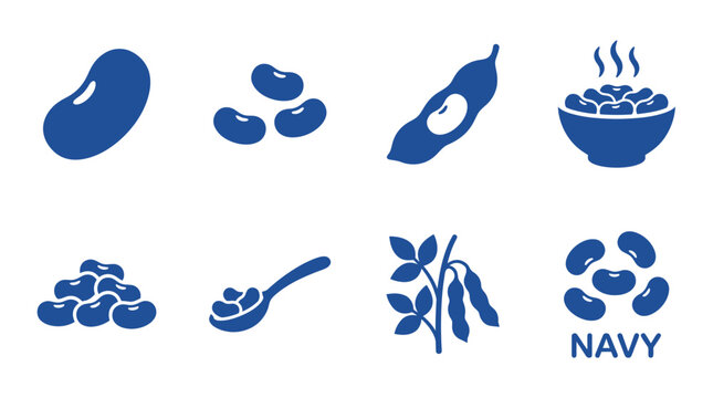 Blue navy bean icons including bowl and spoon.