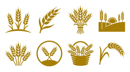 Wheat grain and cereal harvesting gold icon set. © Lintangbrisha