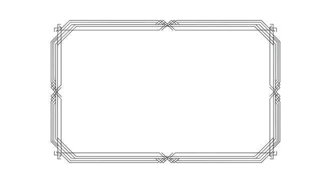 Elegant black art deco geometric frame border with clean lines isolated on a white background for creative design.