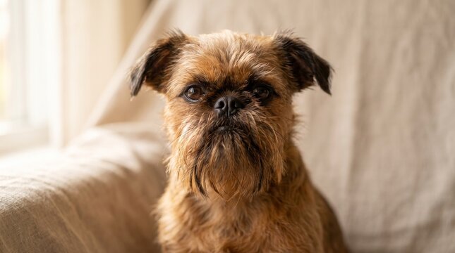 Brussels Griffon on a sofa